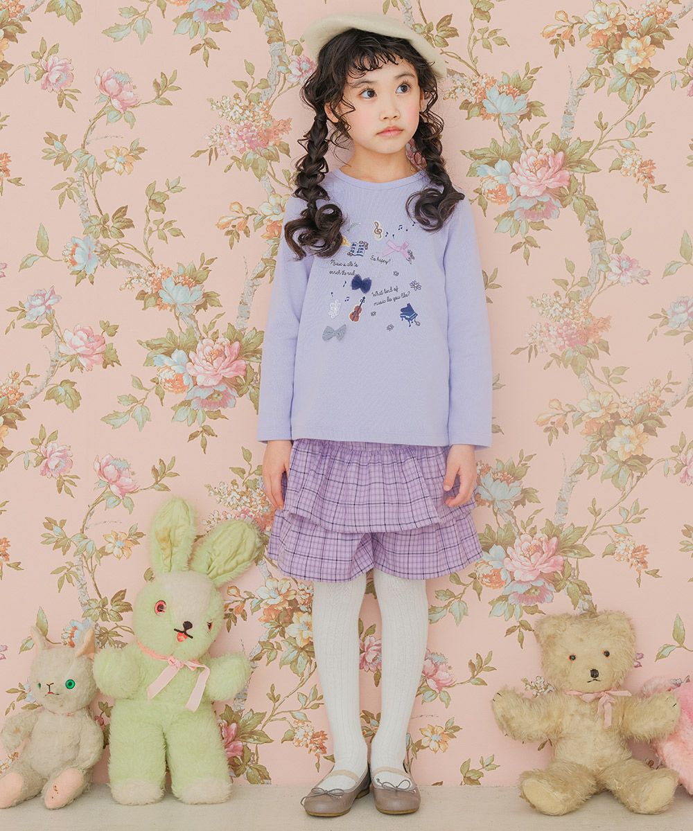 子供服 女の子 楽器 音符 花 刺繍 音楽会 モチーフ 裏毛 トレーナー パープル(91) モデル画像2