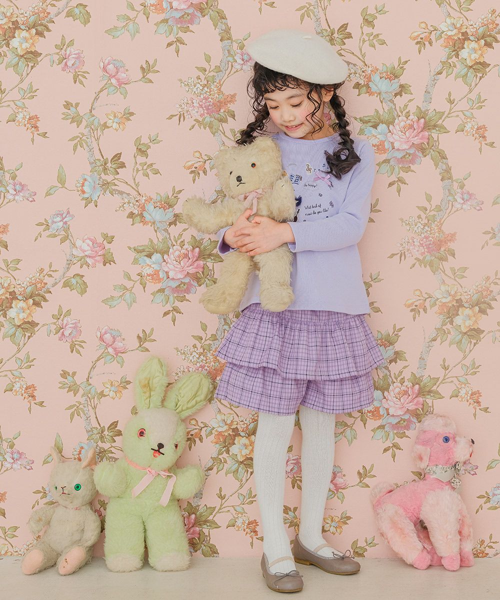 子供服 女の子 楽器 音符 花 刺繍 音楽会 モチーフ 裏毛 トレーナー パープル(91) モデル画像3