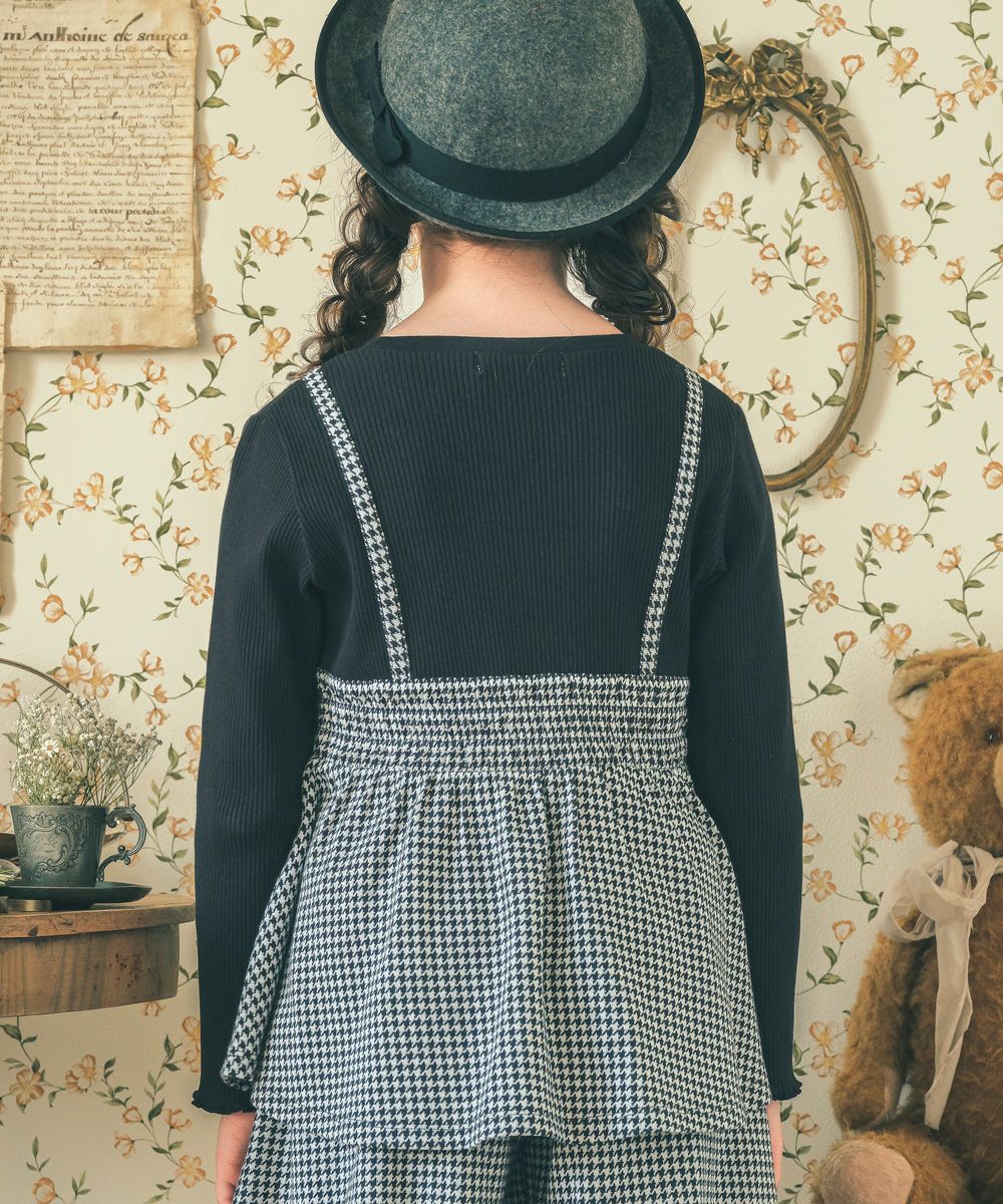 子供服 女の子 千鳥柄＆チェック柄 重ね着風 ペプラムTシャツ ブラック(00) モデル画像2