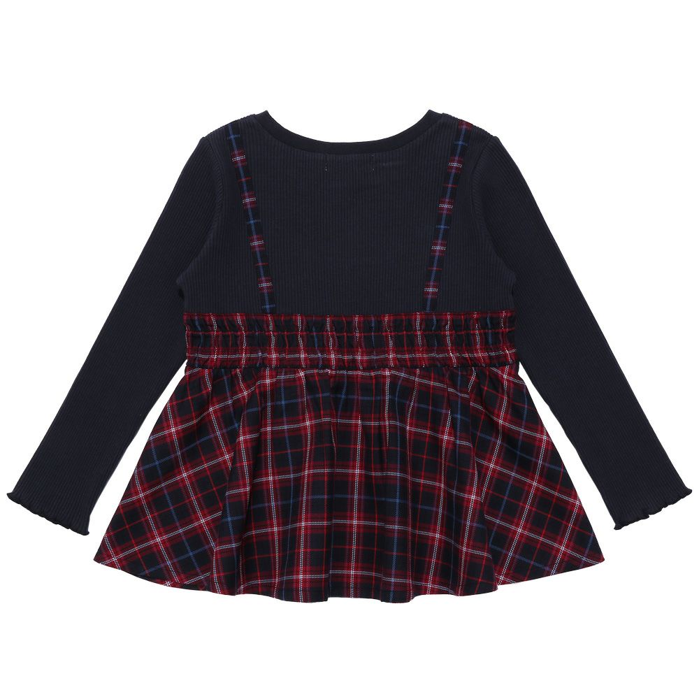 子供服 女の子 千鳥柄＆チェック柄 重ね着風 ペプラムTシャツ ネイビー(06) 背面