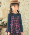 子供服 女の子 千鳥柄＆チェック柄 重ね着風 ペプラムTシャツ ネイビー(06) モデル画像アップ