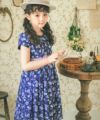 子供服 女の子 オリジナル 花柄 チューリップ袖 ワンピース ネイビー(06) モデル画像アップ