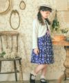 子供服 女の子 オリジナル 花柄 チューリップ袖 ワンピース ネイビー(06) モデル画像4