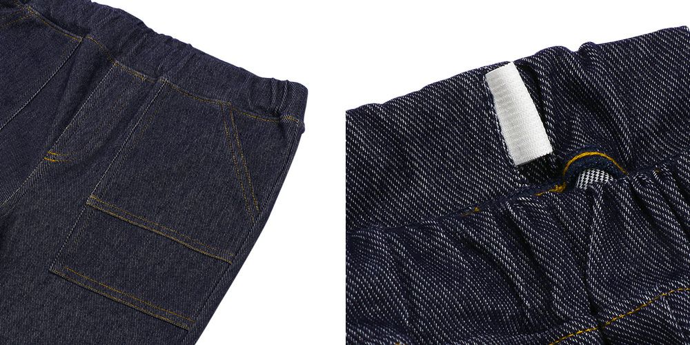 ベビー服 男の子 乗り物 ロゴ ワッペンつき ストレッチ デニム パンツ ネイビー(06) デザインポイント2