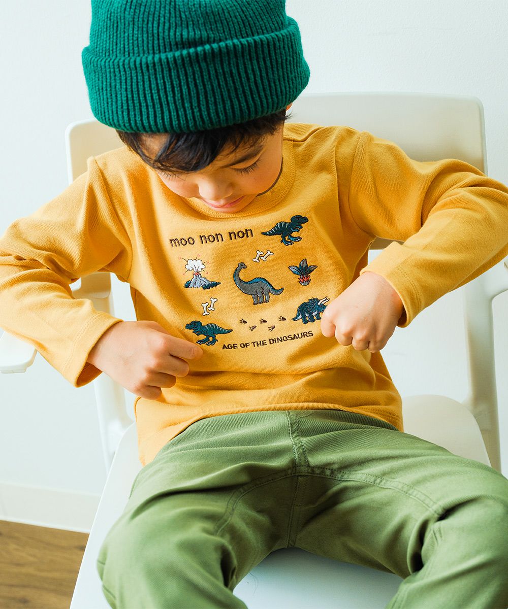 ベビー服 男の子 ロゴ 恐竜 刺繍 くすみカラー かっこいい おしゃれ ティーシャツ トドラー キッズ イエロー(04) モデル画像3