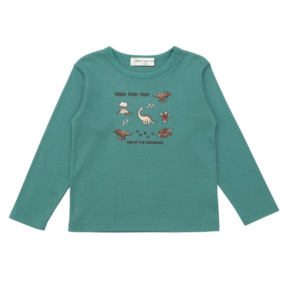 ベビー服 男の子 ロゴ 恐竜 刺繍 くすみカラー かっこいい おしゃれ ティーシャツ トドラー キッズ グリーン(08) 正面