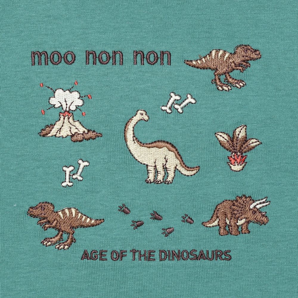 ベビー服 男の子 ロゴ 恐竜 刺繍 くすみカラー かっこいい おしゃれ ティーシャツ トドラー キッズ グリーン(08) デザインポイント1