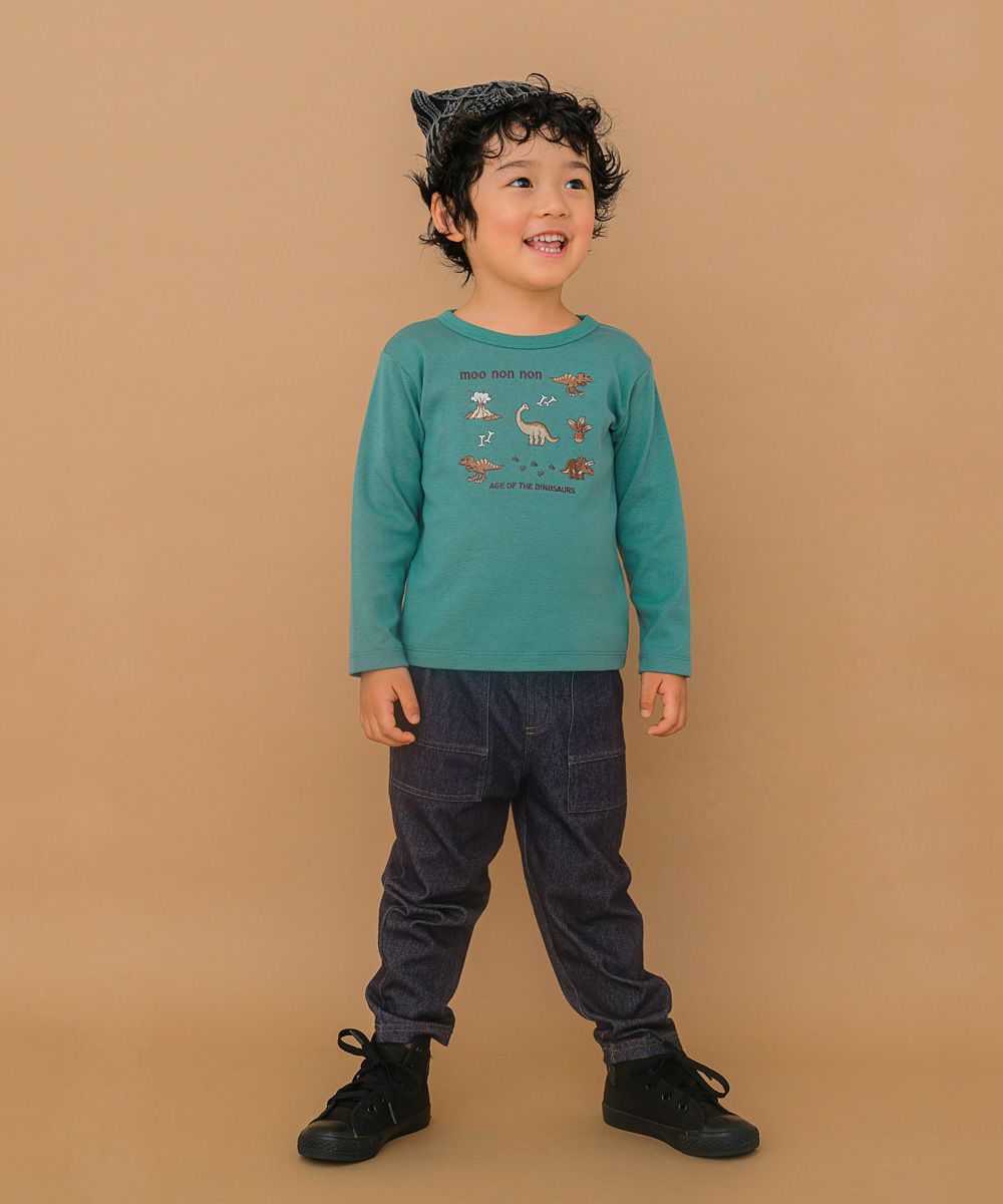 ベビー服 男の子 ロゴ 恐竜 刺繍 くすみカラー かっこいい おしゃれ ティーシャツ トドラー キッズ グリーン(08) モデル画像2