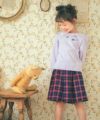 子供服 女の子 オリジナルチェック柄 飾りボタン キュロットパンツ ネイビー(06) モデル画像アップ