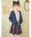 子供服 女の子 オリジナルチェック柄 飾りボタン キュロットパンツ ネイビー(06) モデル画像全身