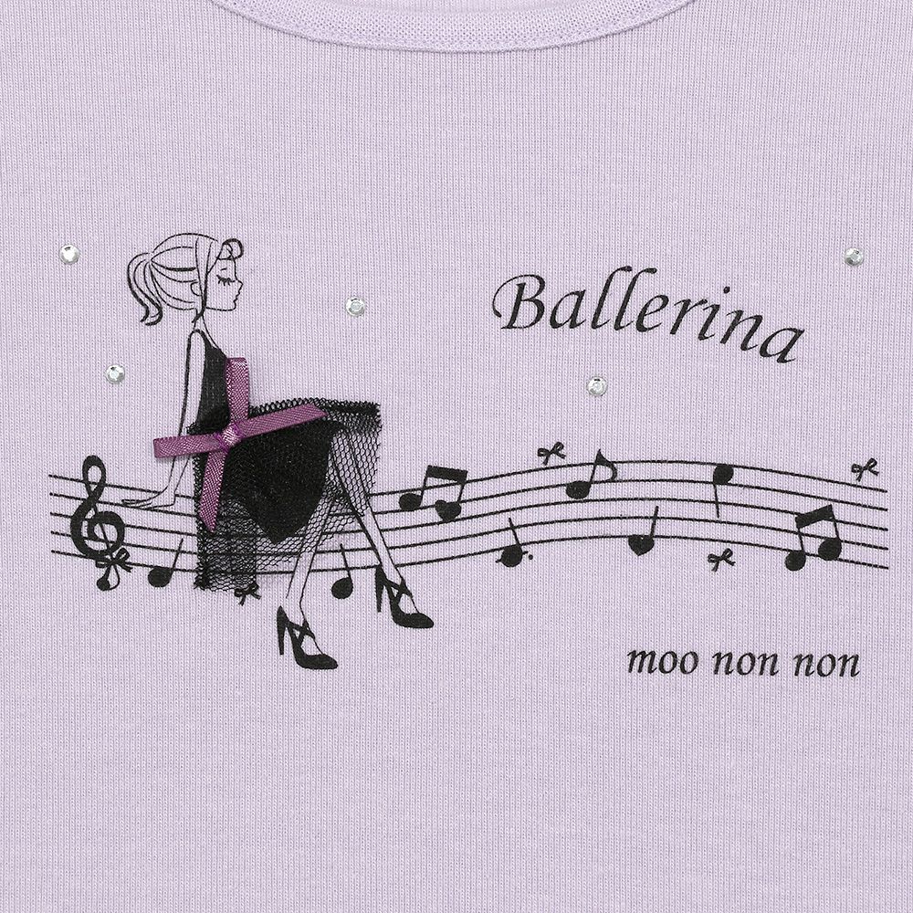 子供服 女の子 女の子モチーフ 音符ピアノプリント Tシャツ パープル(91) デザインポイント1