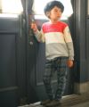 ベビー服 男の子 チェック柄10分丈パンツ　杢グレー　モデル2