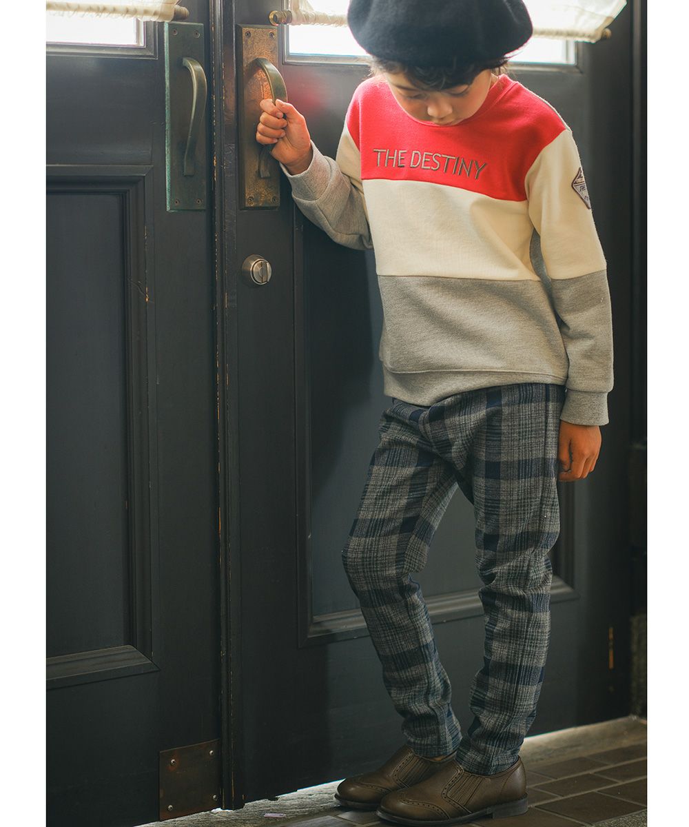 ベビー服 男の子 チェック柄10分丈パンツ　杢グレー　モデル3