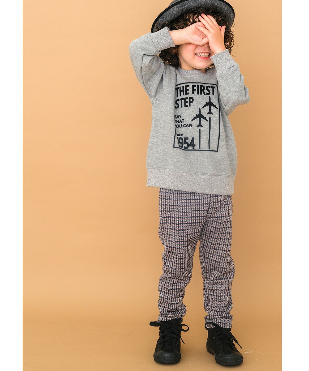 ベビー服 男の子 チェック柄10分丈パンツ　紺×白　モデル1