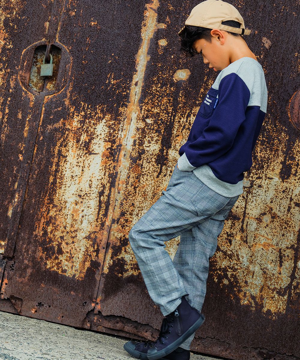 子供服 男の子 チェック柄 パンツ チャコールグレー(93) モデル画像1