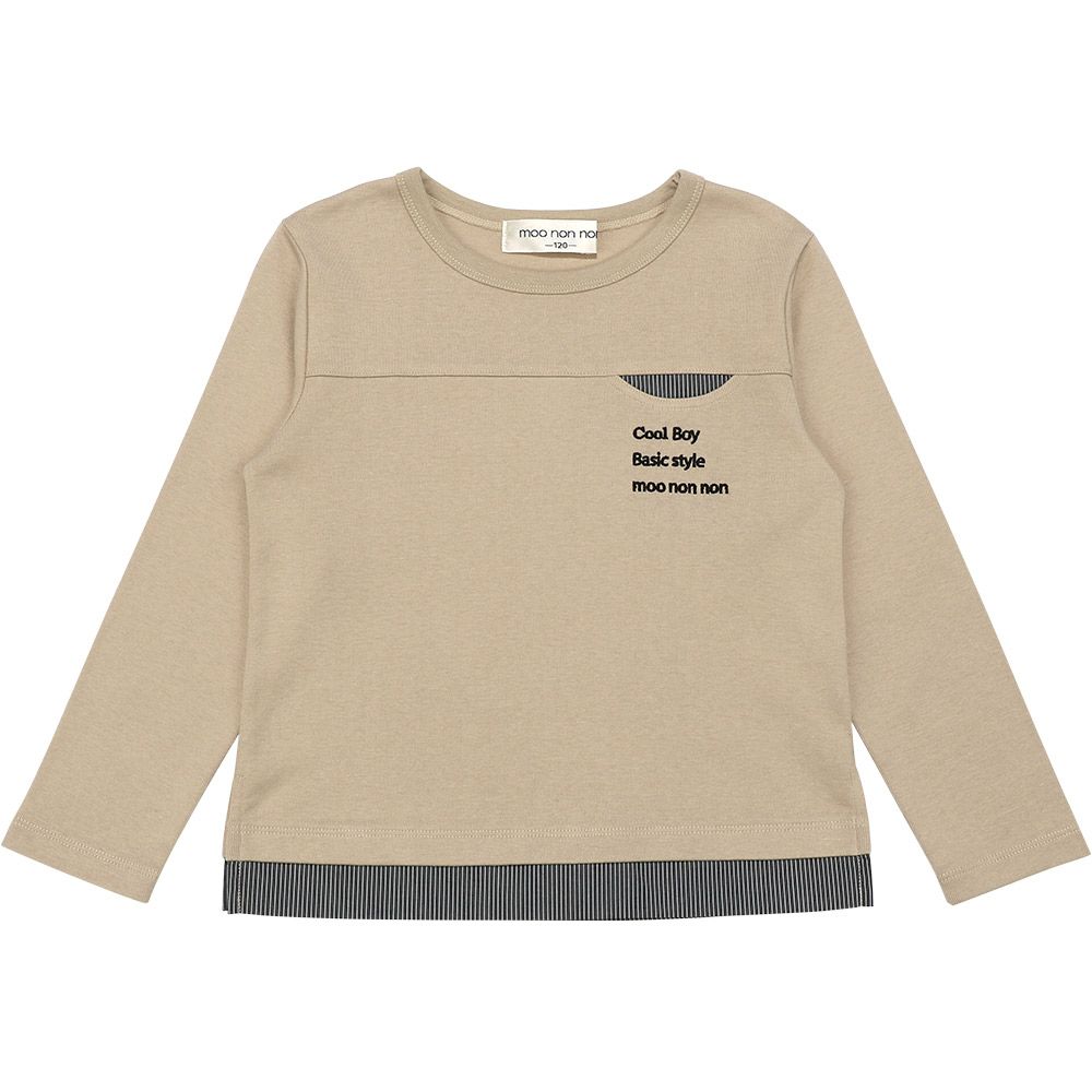 子供服 男の子 裾フェイクレイヤード ロゴプリントTシャツ ベージュ(51) 正面