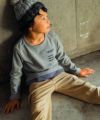 子供服 男の子 裾フェイクレイヤード ロゴプリントTシャツ 杢ｸﾞﾚｰ(92) モデル画像1
