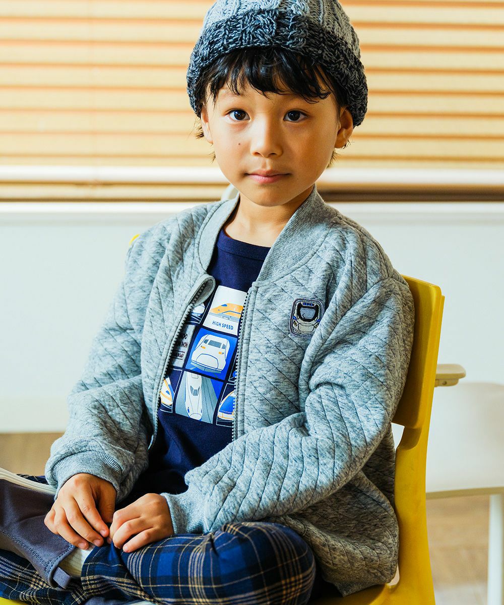 ベビー服 男の子 電車乗り物ワッペン キルティング　パーカージャケット
