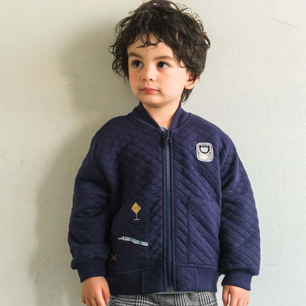 ベビー服 男の子 電車乗り物ワッペン キルティング　パーカージャケット