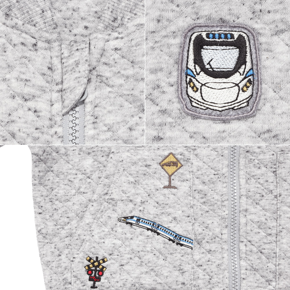ベビー服 男の子 電車乗り物ワッペン キルティング　パーカージャケット 杢ｸﾞﾚｰ(92) デザインポイント2