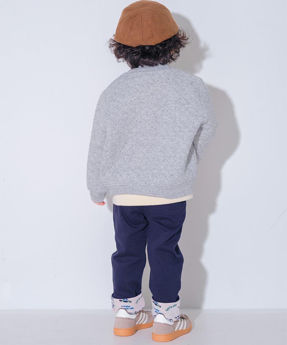 ベビー服 男の子 電車乗り物ワッペン キルティング　パーカージャケット 杢ｸﾞﾚｰ(92) モデル画像3