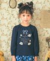 子供服 女の子 ティーカップ ＆ スイーツ ロゴ 刺繍 袖フリル Tシャツ ネイビー(06) モデル画像アップ