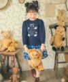 子供服 女の子 ティーカップ ＆ スイーツ ロゴ 刺繍 袖フリル Tシャツ ネイビー(06) モデル画像全身