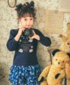 子供服 女の子 ティーカップ ＆ スイーツ ロゴ 刺繍 袖フリル Tシャツ ネイビー(06) モデル画像2