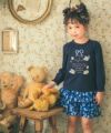 子供服 女の子 ティーカップ ＆ スイーツ ロゴ 刺繍 袖フリル Tシャツ ネイビー(06) モデル画像3