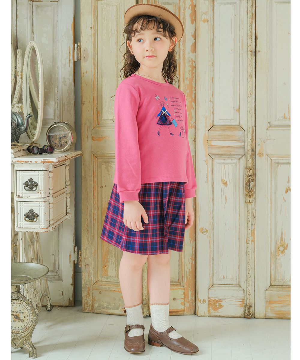 子供服 女の子 女の子モチーフ ロゴ プリント裏毛 トレーナー ピンク(02) モデル画像全身