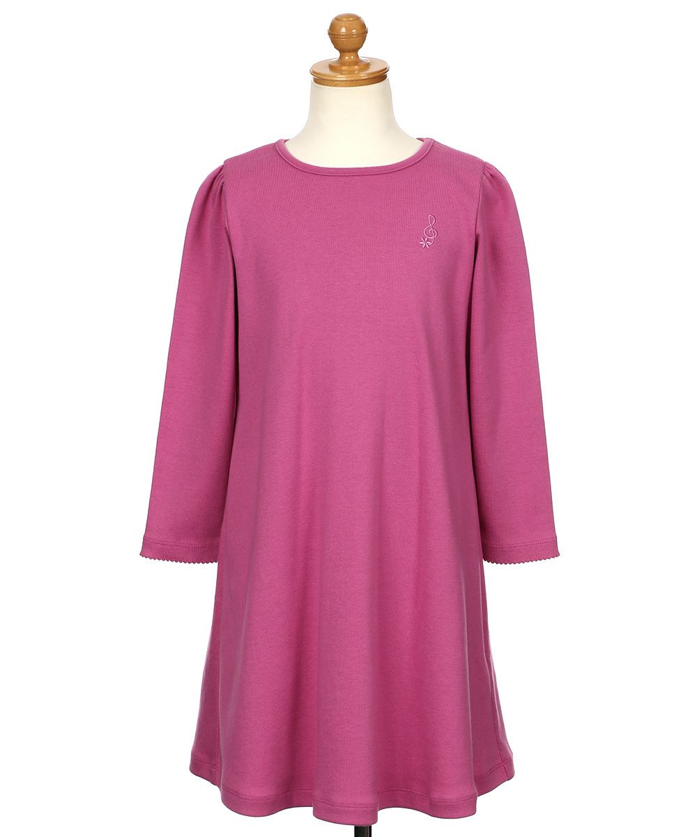 ベビー服 女の子 音符刺繍 リボン フレア Aライン ワンピース ピンク(02) トルソー正面