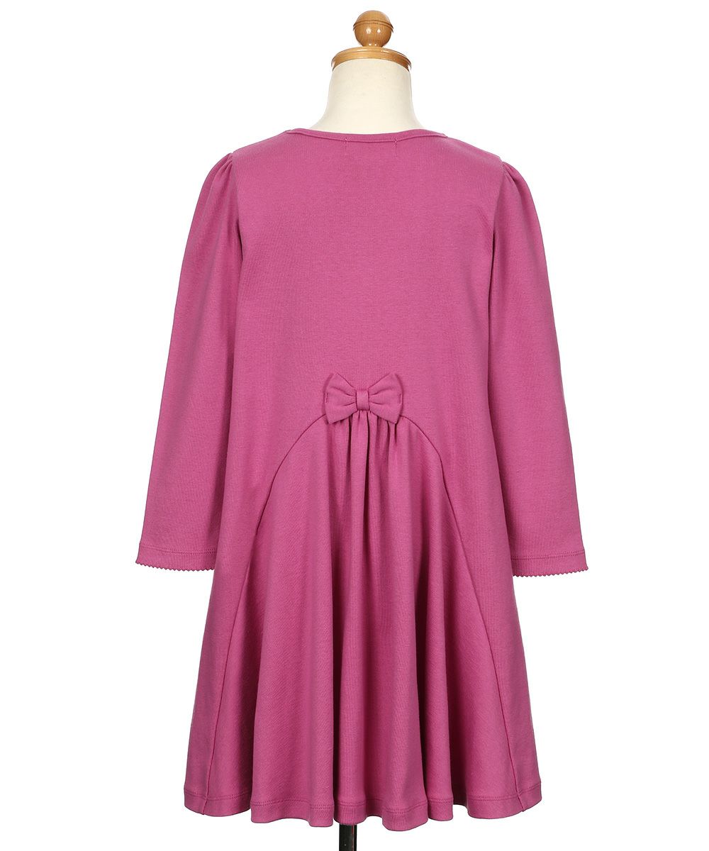 ベビー服 女の子 音符刺繍 リボン フレア Aライン ワンピース ピンク(02) トルソー背面