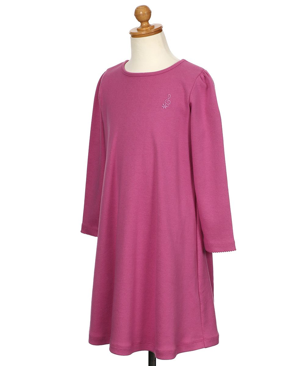 ベビー服 女の子 音符刺繍 リボン フレア Aライン ワンピース ピンク(02) トルソー斜め