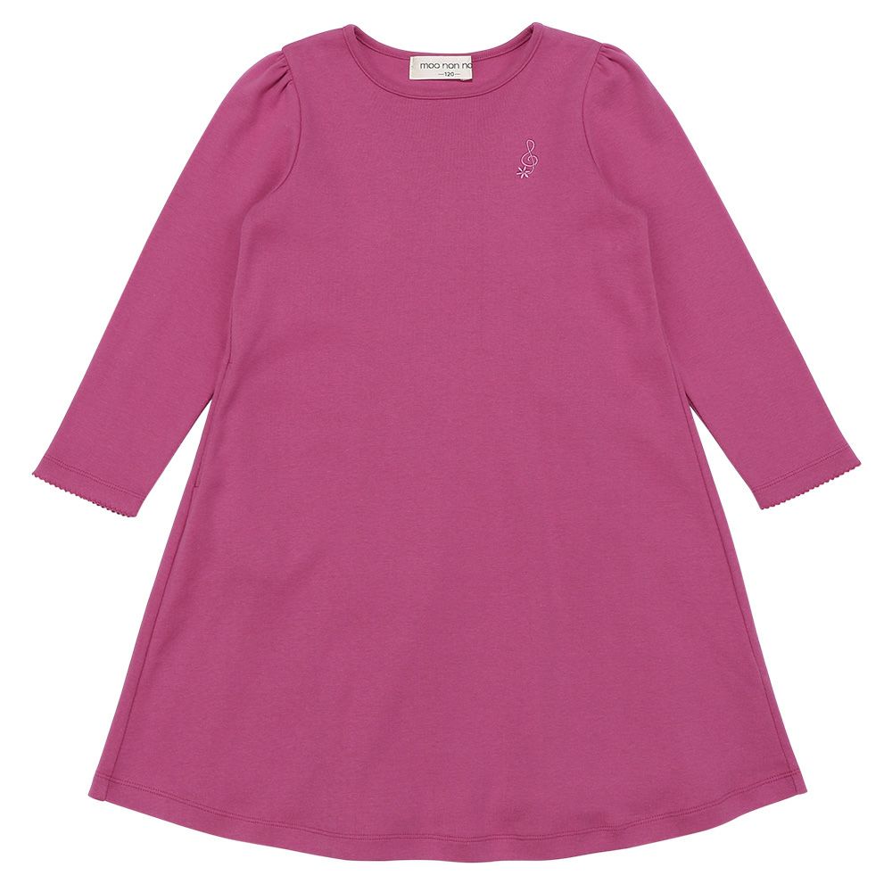 ベビー服 女の子 音符刺繍 リボン フレア Aライン ワンピース ピンク(02) 正面