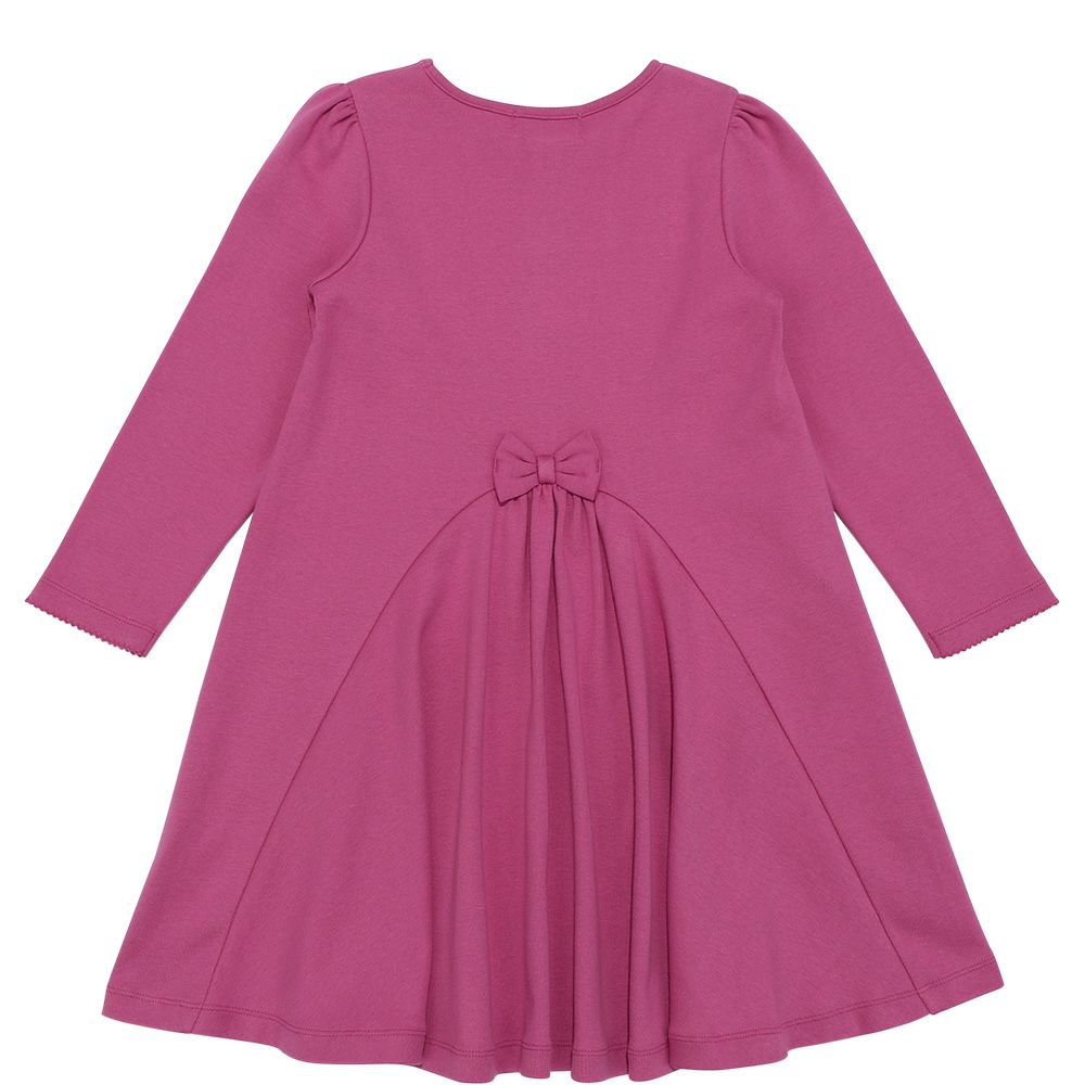 ベビー服 女の子 音符刺繍 リボン フレア Aライン ワンピース ピンク(02) 背面