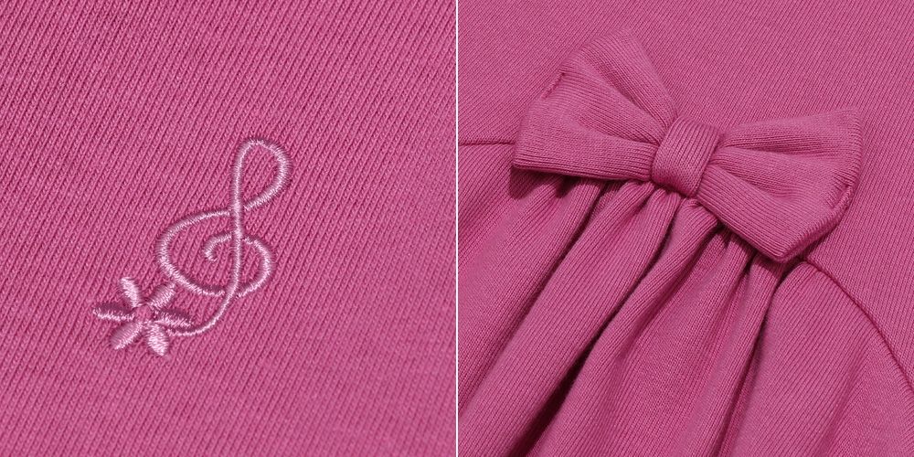 ベビー服 女の子 音符刺繍 リボン フレア Aライン ワンピース ピンク(02) デザインポイント1
