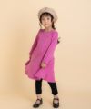 ベビー服 女の子 ダブルニット 音符刺繍 リボン フレア Aライン ワンピース ピンク(02) モデル画像全身