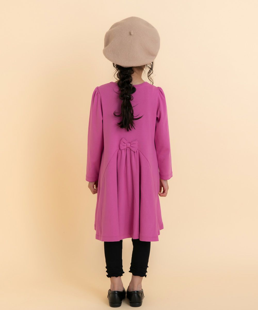 ベビー服 女の子 音符刺繍 リボン フレア Aライン ワンピース ピンク(02) モデル画像2
