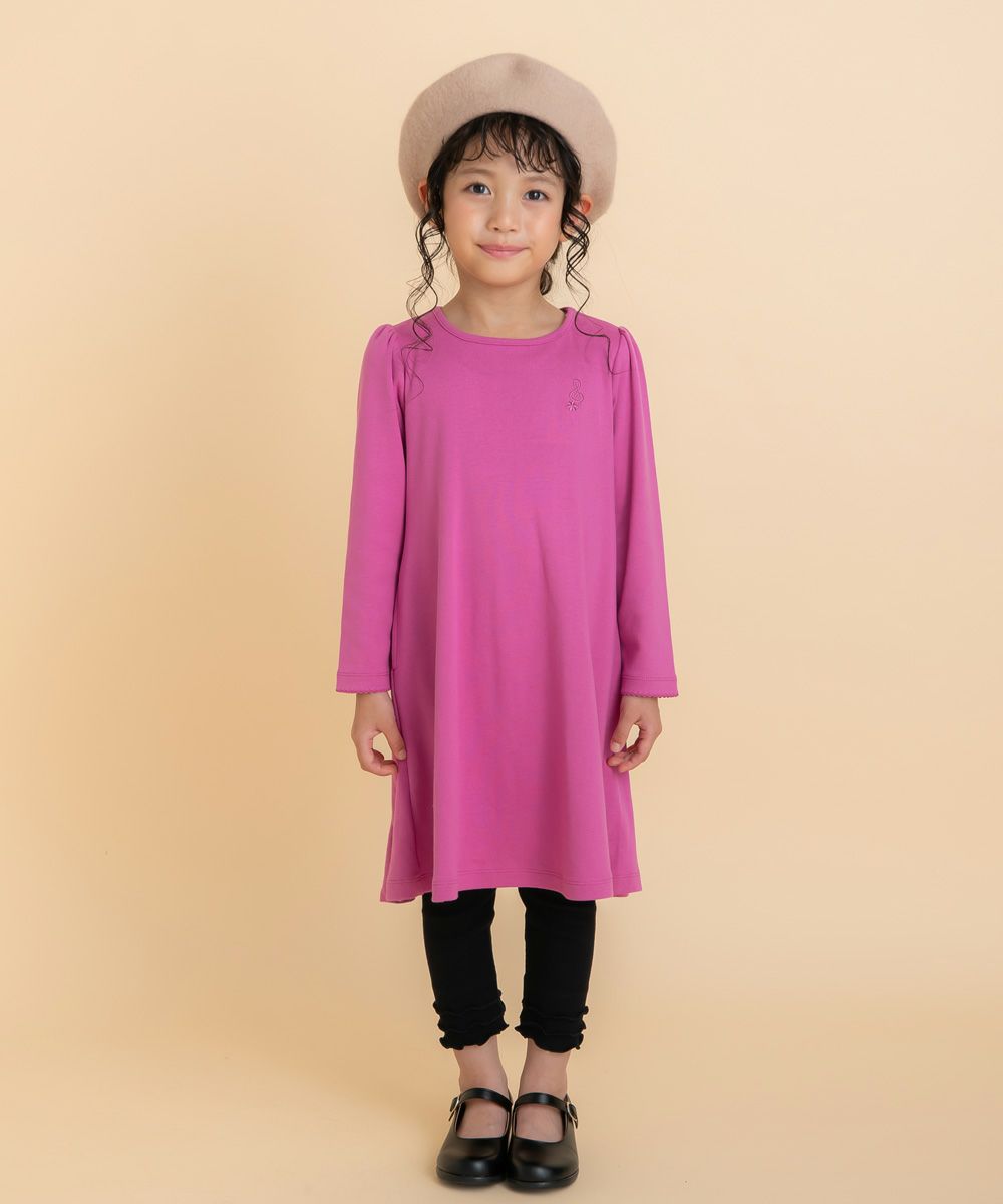 ベビー服 女の子 音符刺繍 リボン フレア Aライン ワンピース ピンク(02) モデル画像3