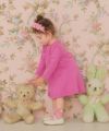 ベビー服 女の子 ダブルニット 音符刺繍 リボン フレア Aライン ワンピース ピンク(02) モデル画像3