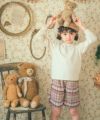 子供服 女の子 モダン チェック柄 ポケットつき キュロットパンツ ベージュ(51) モデル画像アップ