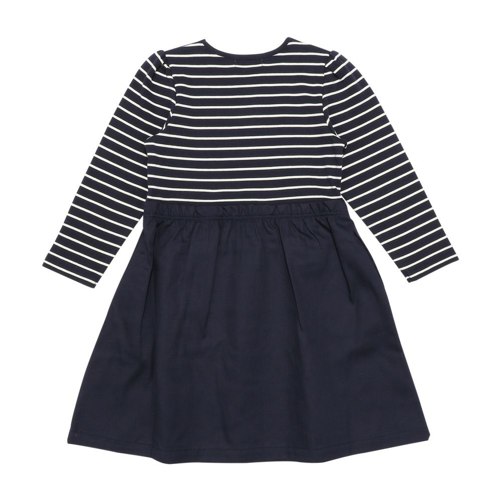 ベビー服 女の子 音楽会モチーフ ボーダー柄 ドッキングワンピース ネイビー(06) 背面