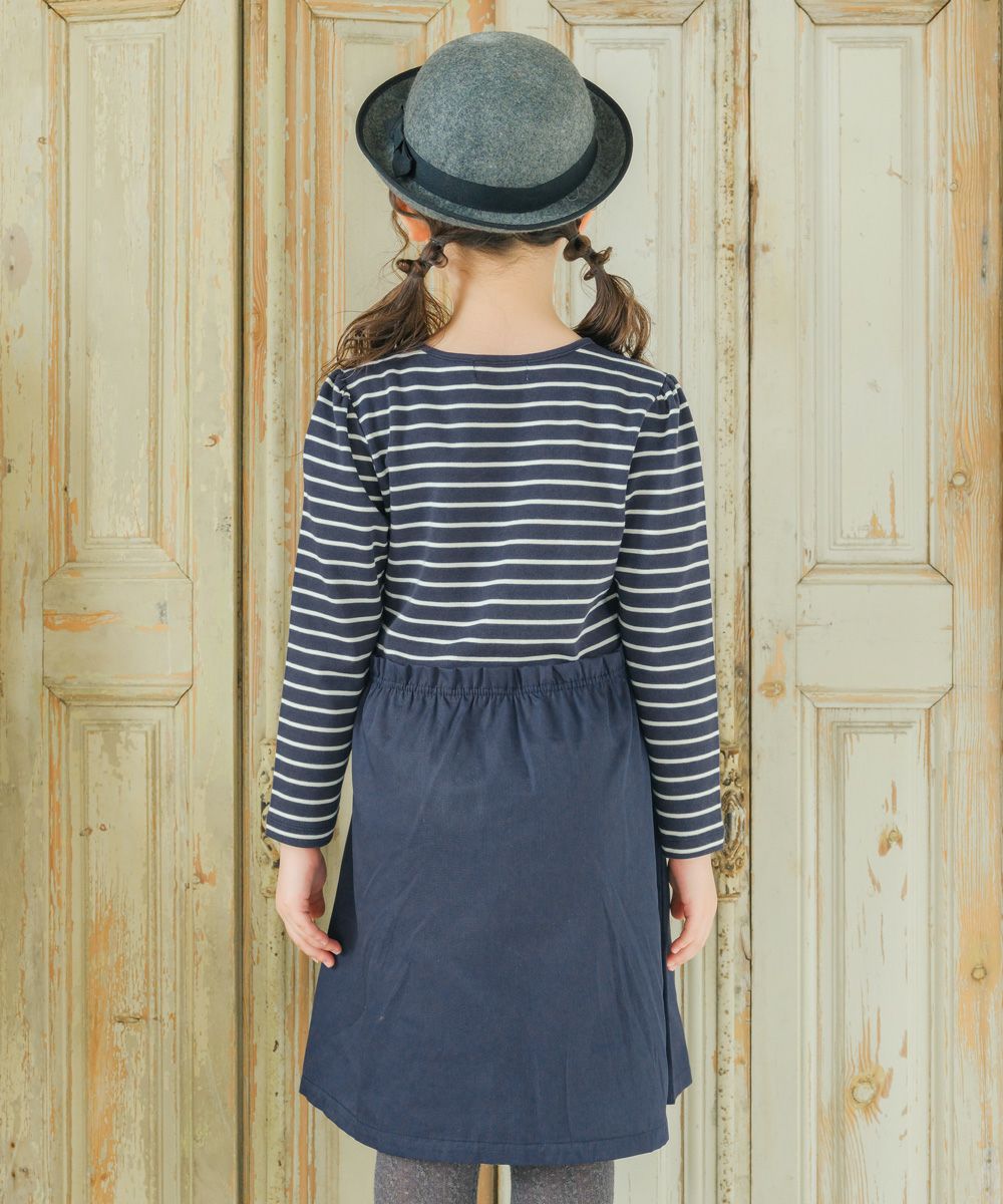 ベビー服 女の子 音楽会モチーフ ボーダー柄 ドッキングワンピース ネイビー(06) モデル画像4