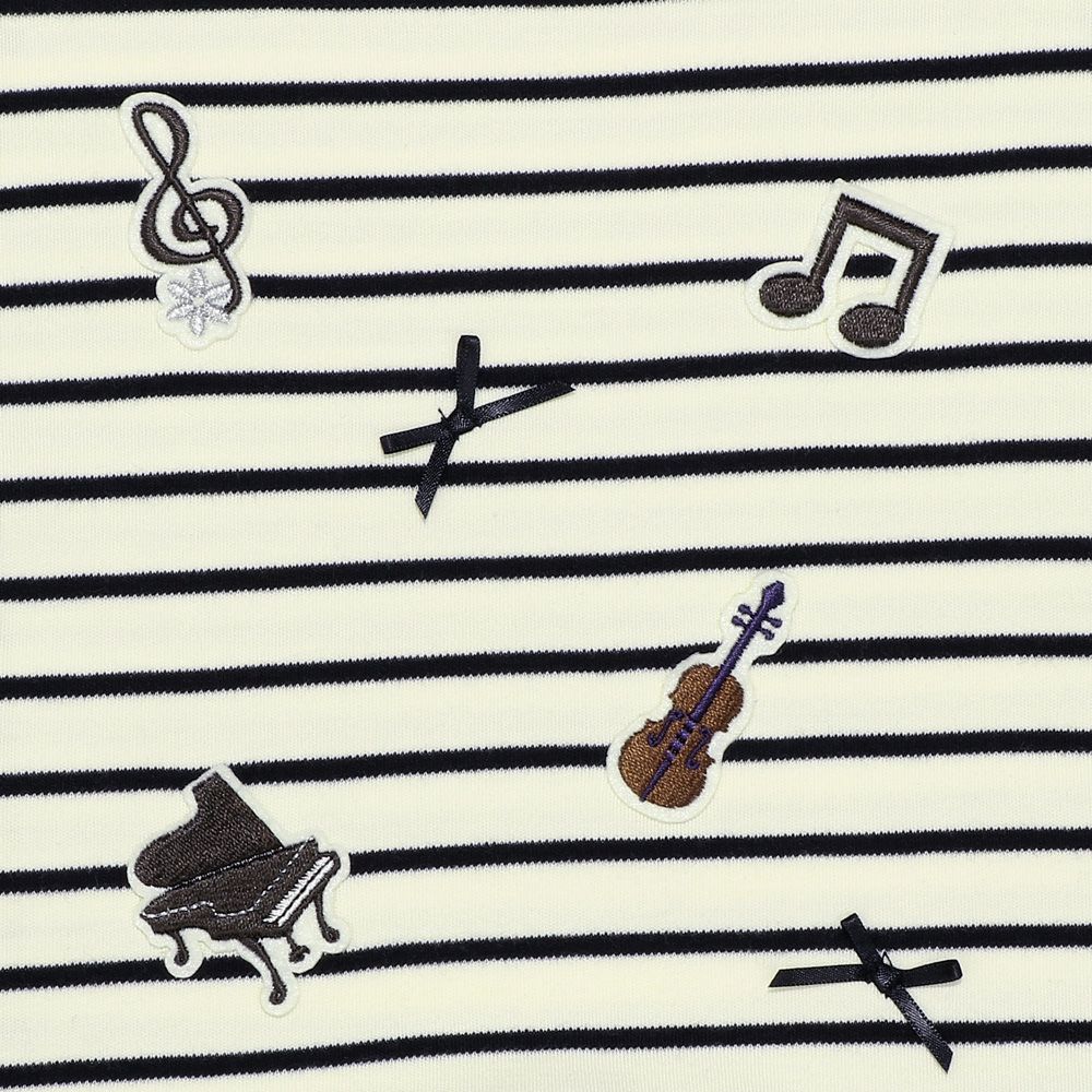 ベビー服 女の子 音楽会モチーフ ボーダー柄 ドッキングワンピース ホワイト×ブラック(10) デザインポイント2