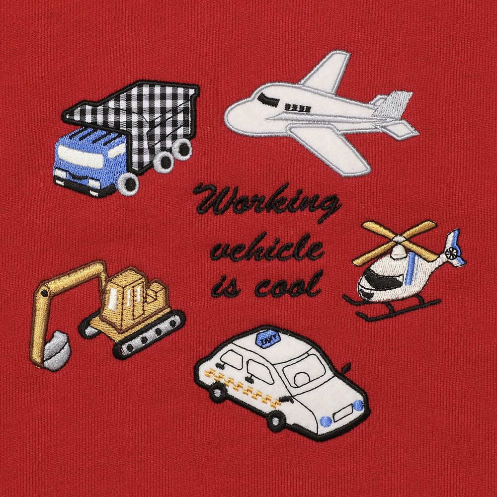 ベビー服 男の子 乗り物ワッペン＆ロゴ刺繍入り 乗り物シリーズ裏毛トレーナー レッド(03) デザインポイント1