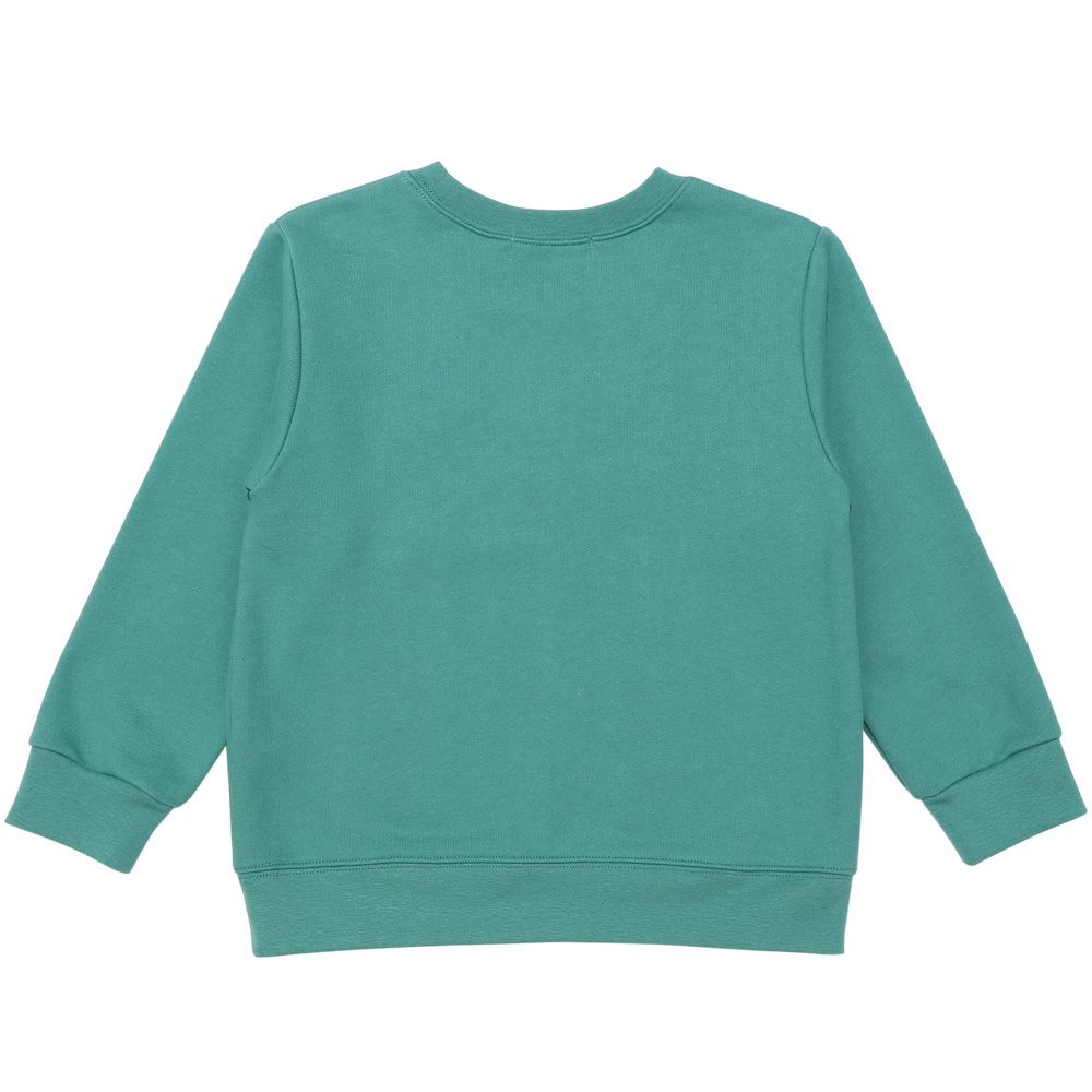 ベビー服 男の子 電車ワッペン＆プリント 乗り物シリーズ裏毛トレーナー グリーン(08) 背面