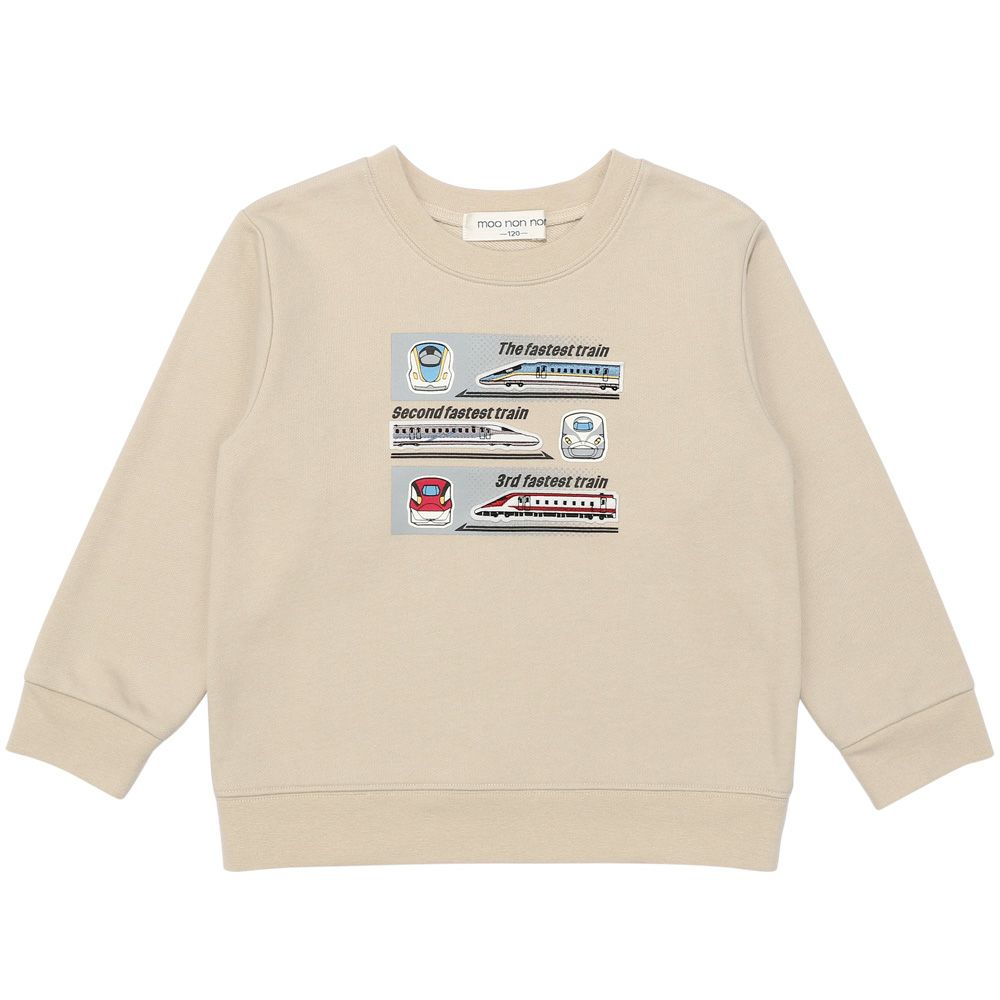 ベビー服 男の子 電車ワッペン＆プリント 乗り物シリーズ裏毛トレーナー ベージュ(51) 正面