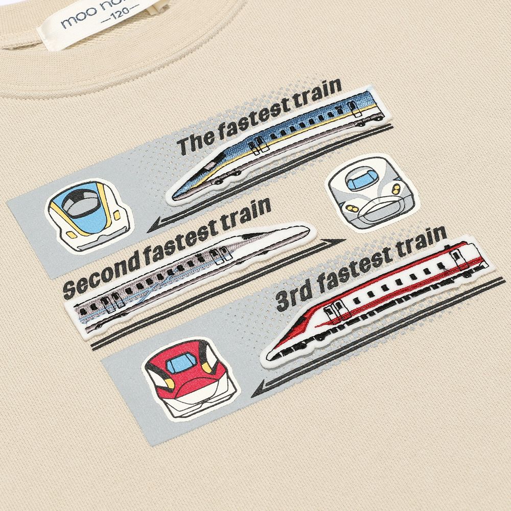 ベビー服 男の子 電車ワッペン＆プリント 乗り物シリーズ裏毛トレーナー ベージュ(51) デザインポイント1