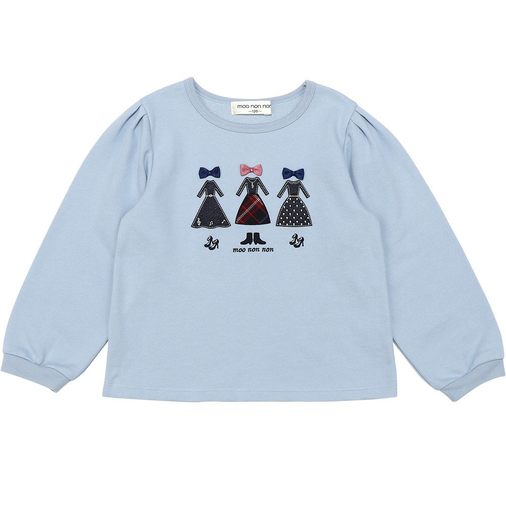 子供服 女の子 ワンピースアップリケ オリジナルチェック トレーナー ブルー(61) 正面