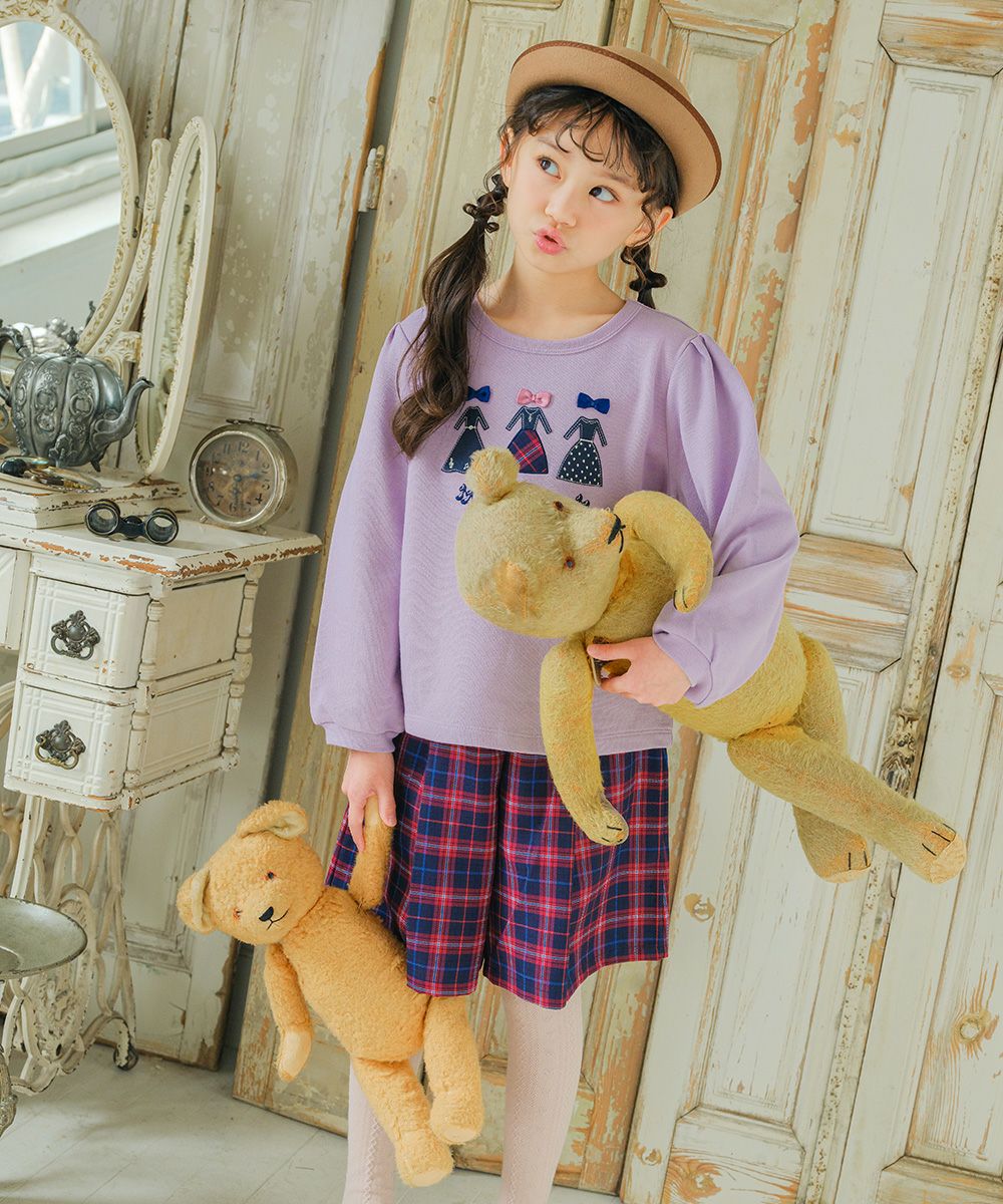 子供服 女の子 ワンピースアップリケ オリジナルチェック トレーナー パープル(91) モデル画像1